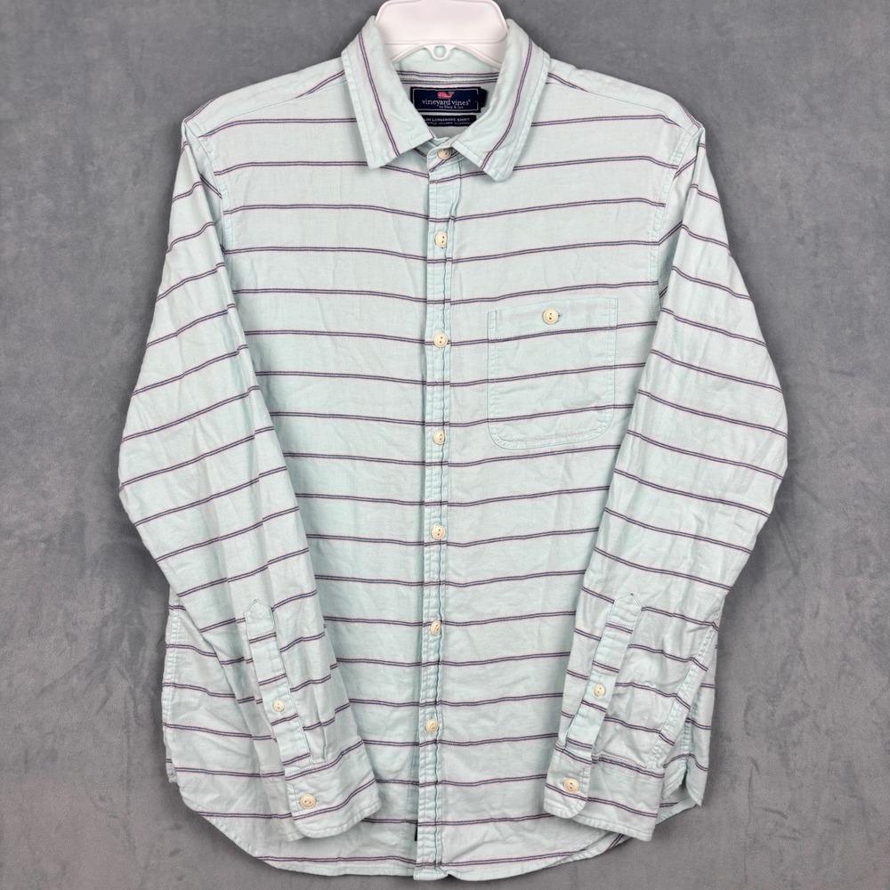 Vineyard Vines Slim Longshore Shirt Mens Small Blue Pink Striped Cotton Linen